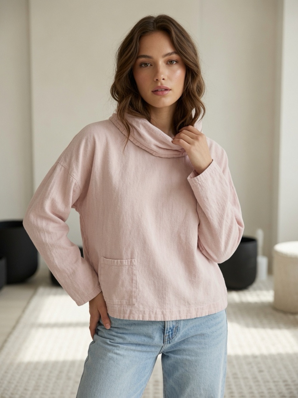 Oh My Gauze Soft Pink Cowl Neck Women's Top One Size
